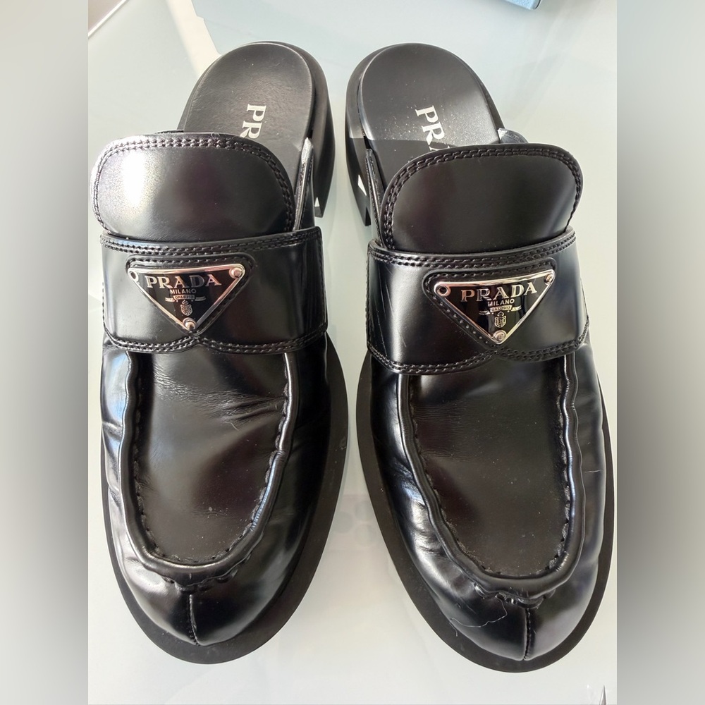 Prada calzature donna spazzolato black slide in loafers - Picture 6 of 7
